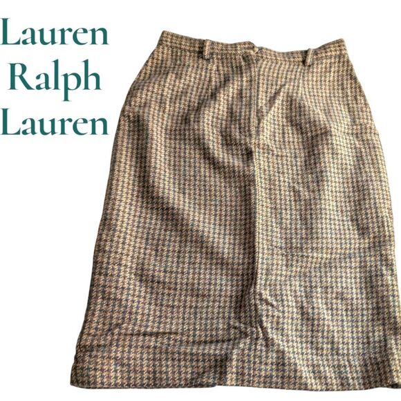 Lauren Ralph Lauren Alpaca Wool Midi Skirt - Brown Houndstooth Small - Picture 2 of 9